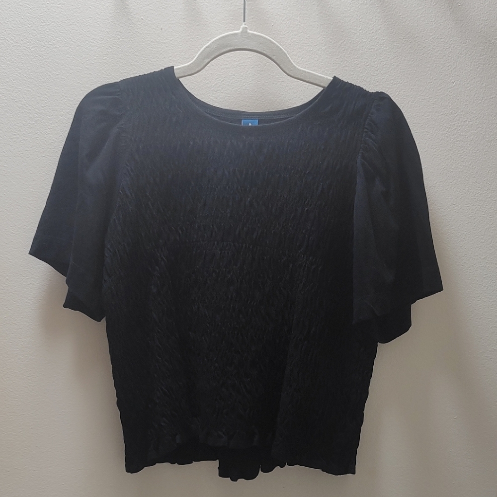 Old Navy Black Smocked Short Sleeve Blouse